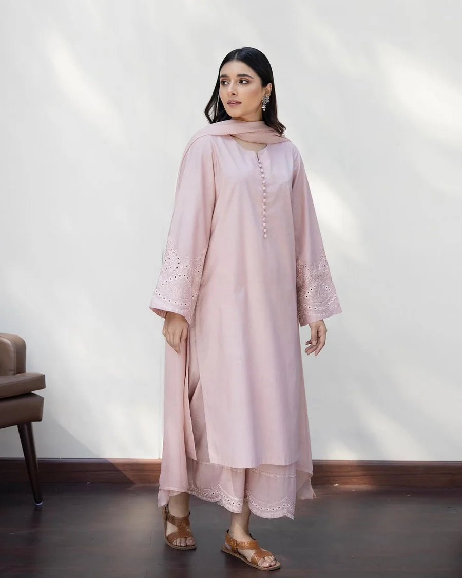 Soft Pink Embroidered 2-Piece Suit