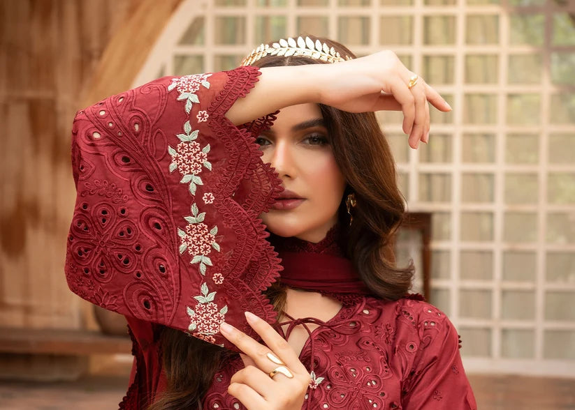 Maroon Embroidered 3-Piece Luxury Suit