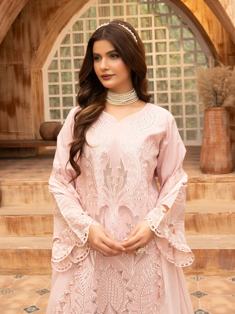 Blush Pink Embroidered 2-Piece Suit with Lace Detailing
