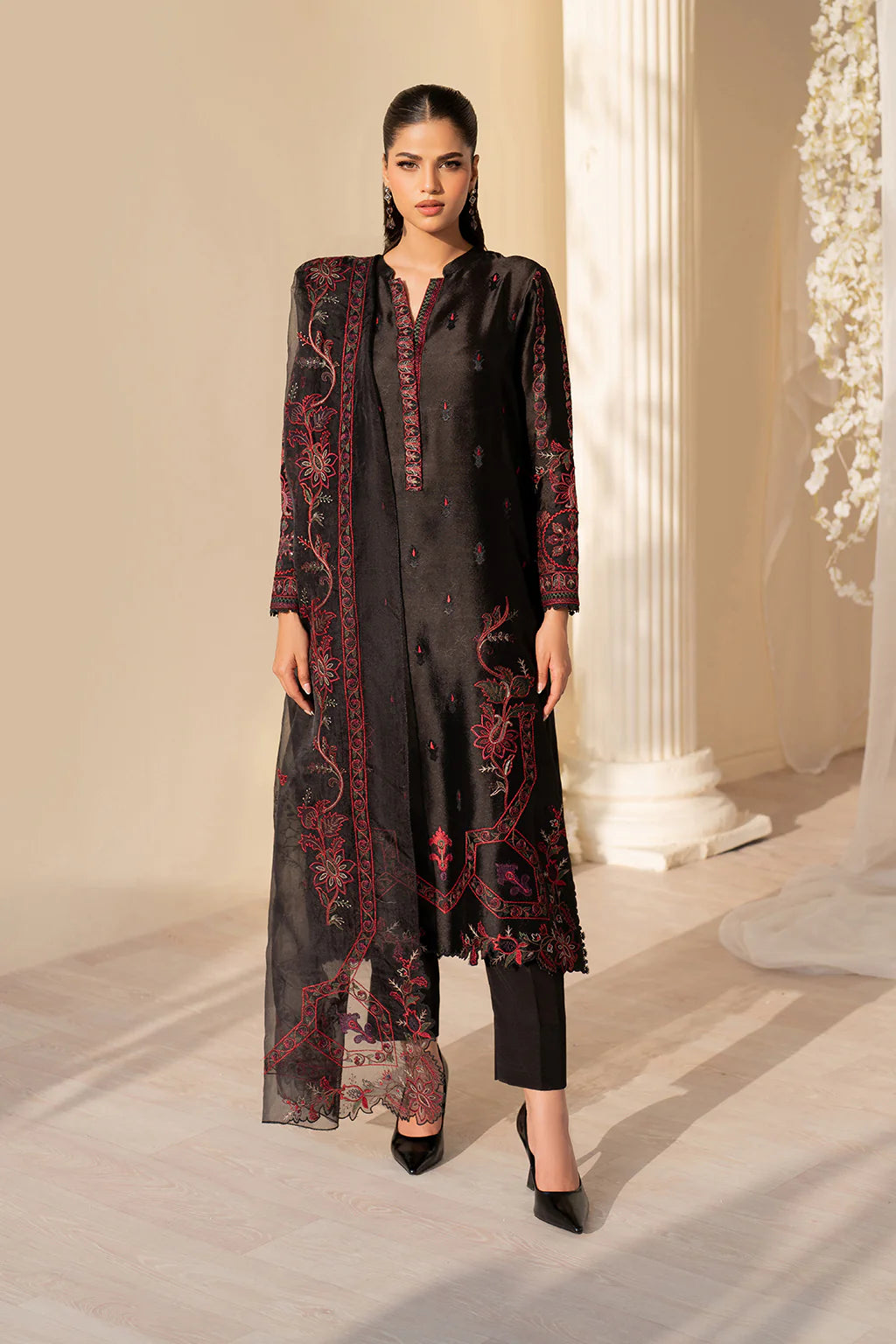 Midnight Rose Embroidered Winter 3-Piece Suit”