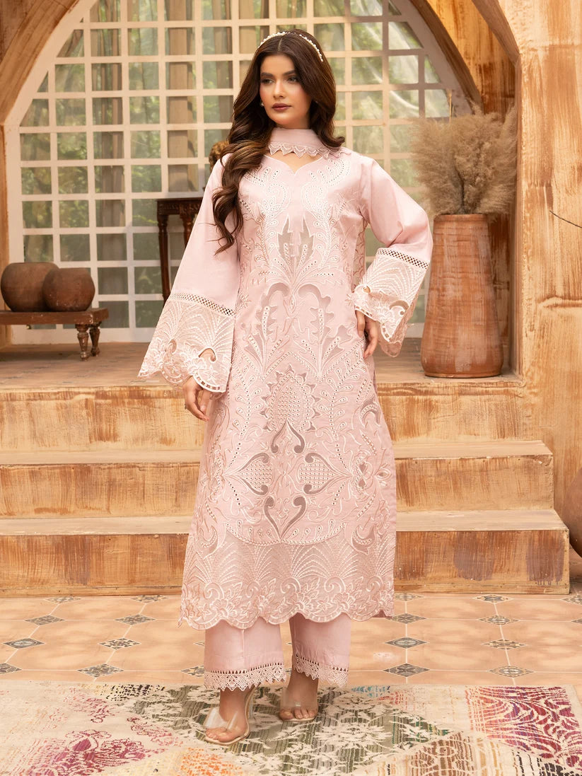 Blush Pink Embroidered 2-Piece Suit with Lace Detailing