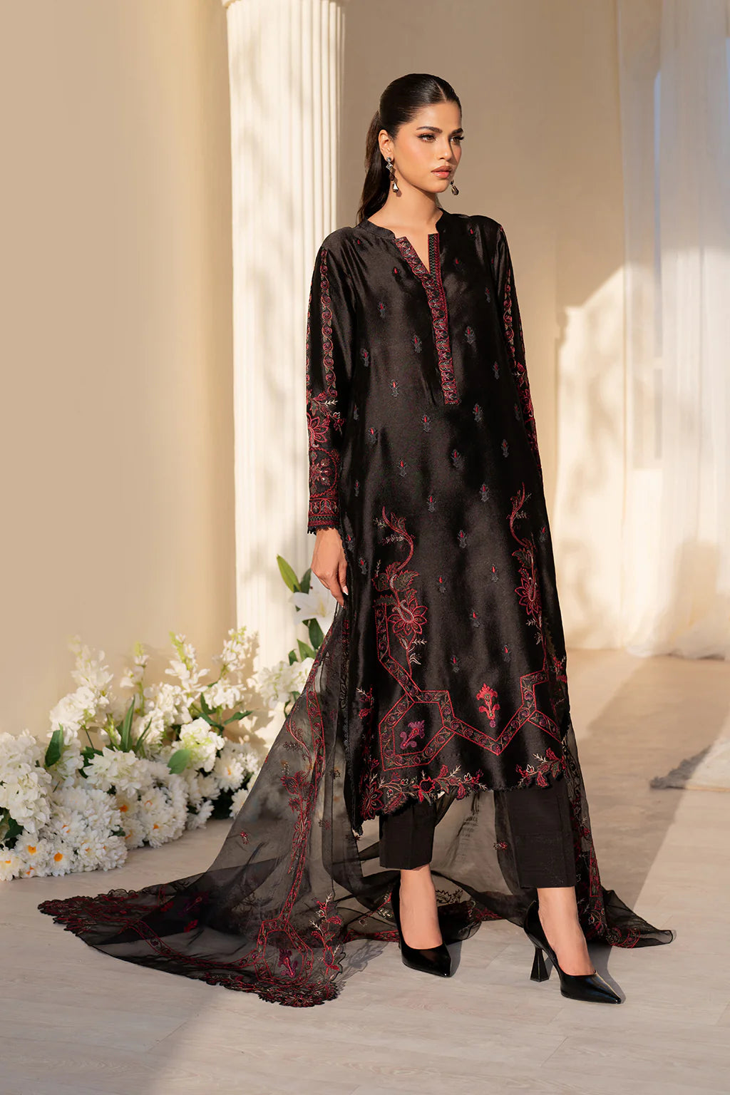 Midnight Rose Embroidered Winter 3-Piece Suit”