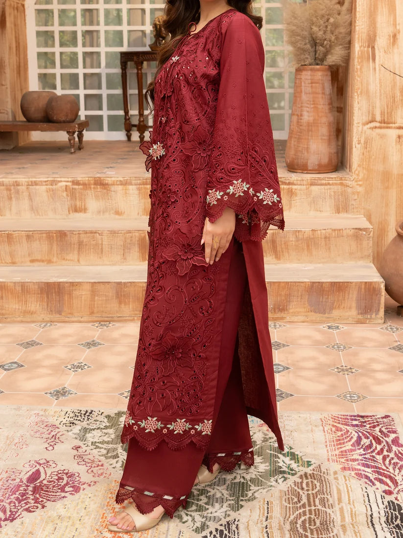 Maroon Embroidered 3-Piece Luxury Suit