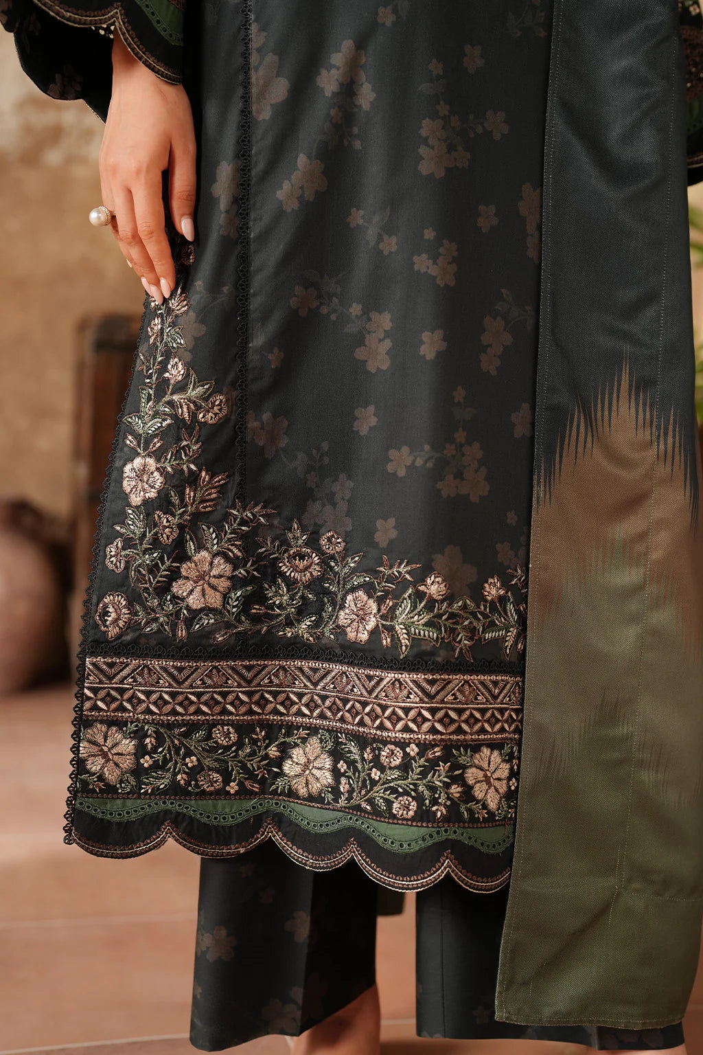 Midnight Black Winter Embroidered Luxe 3-Piece Suit