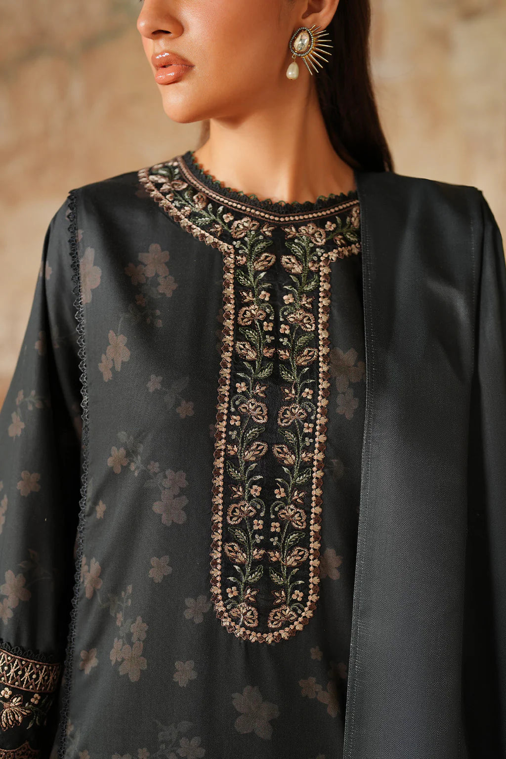 Midnight Black Winter Embroidered Luxe 3-Piece Suit