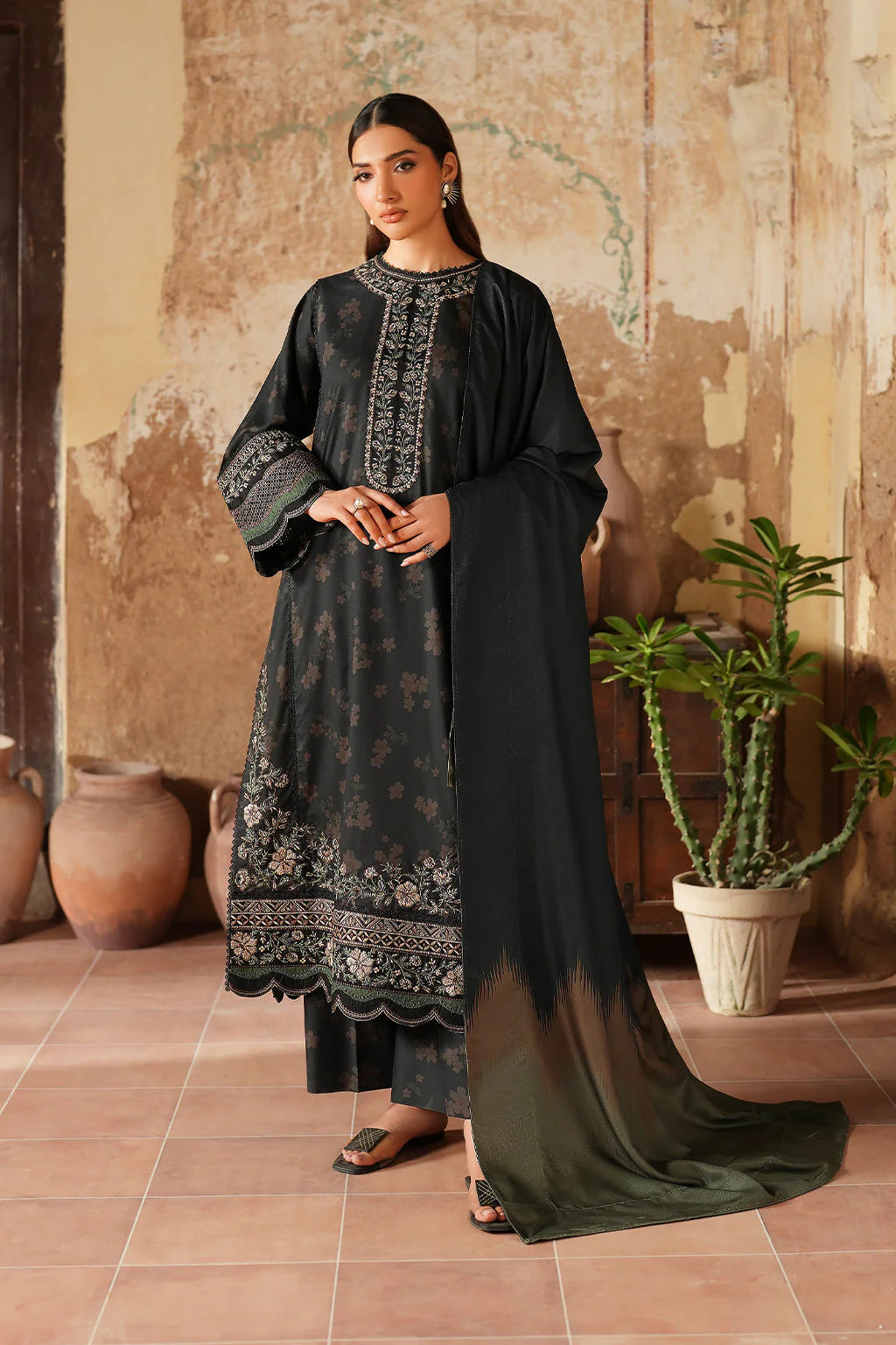 Midnight Black Winter Embroidered Luxe 3-Piece Suit