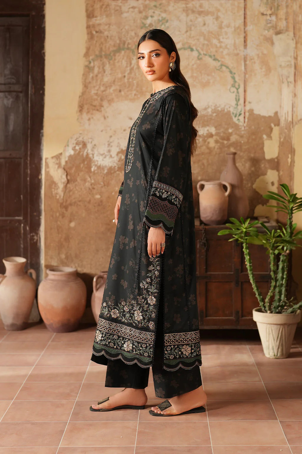 Midnight Black Winter Embroidered Luxe 3-Piece Suit