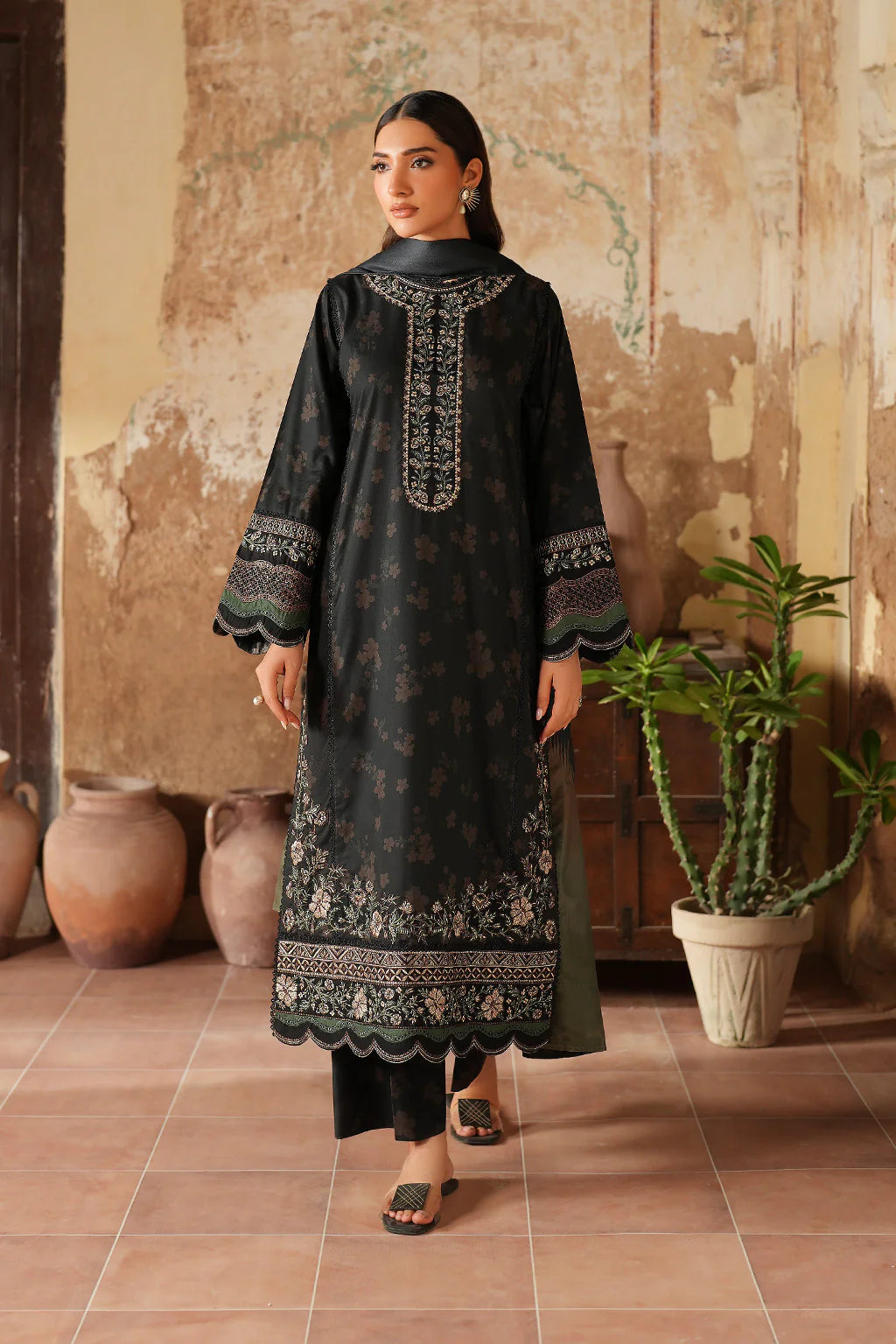 Midnight Black Winter Embroidered Luxe 3-Piece Suit
