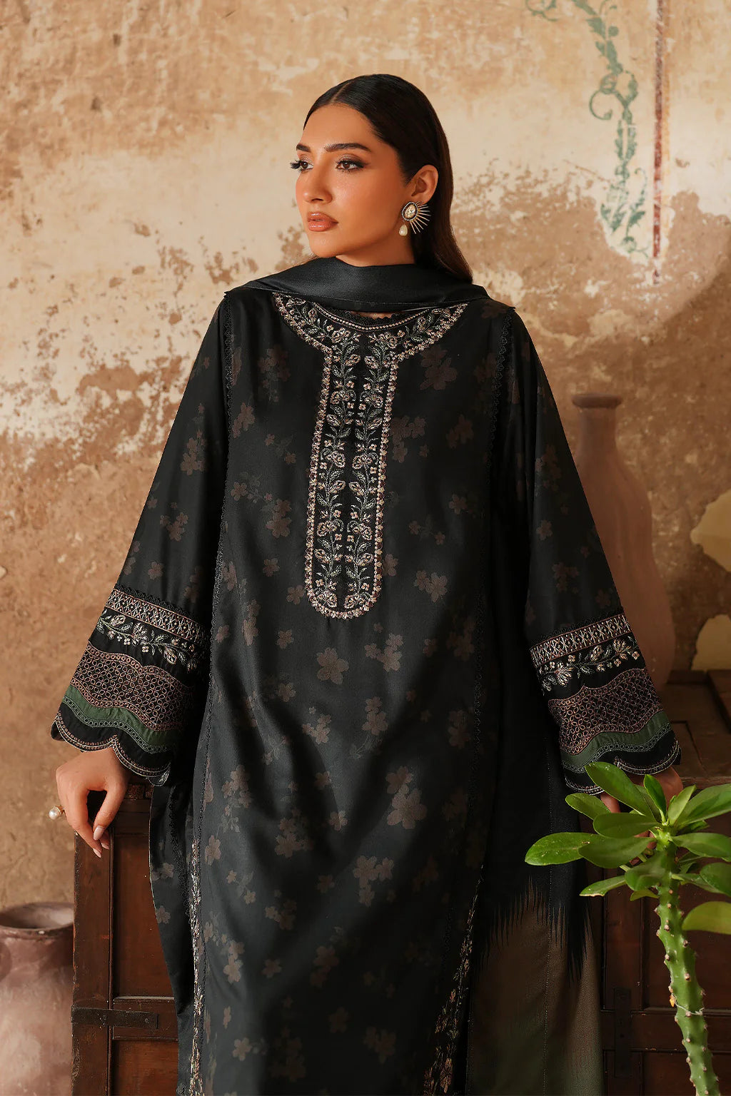 Midnight Black Winter Embroidered Luxe 3-Piece Suit