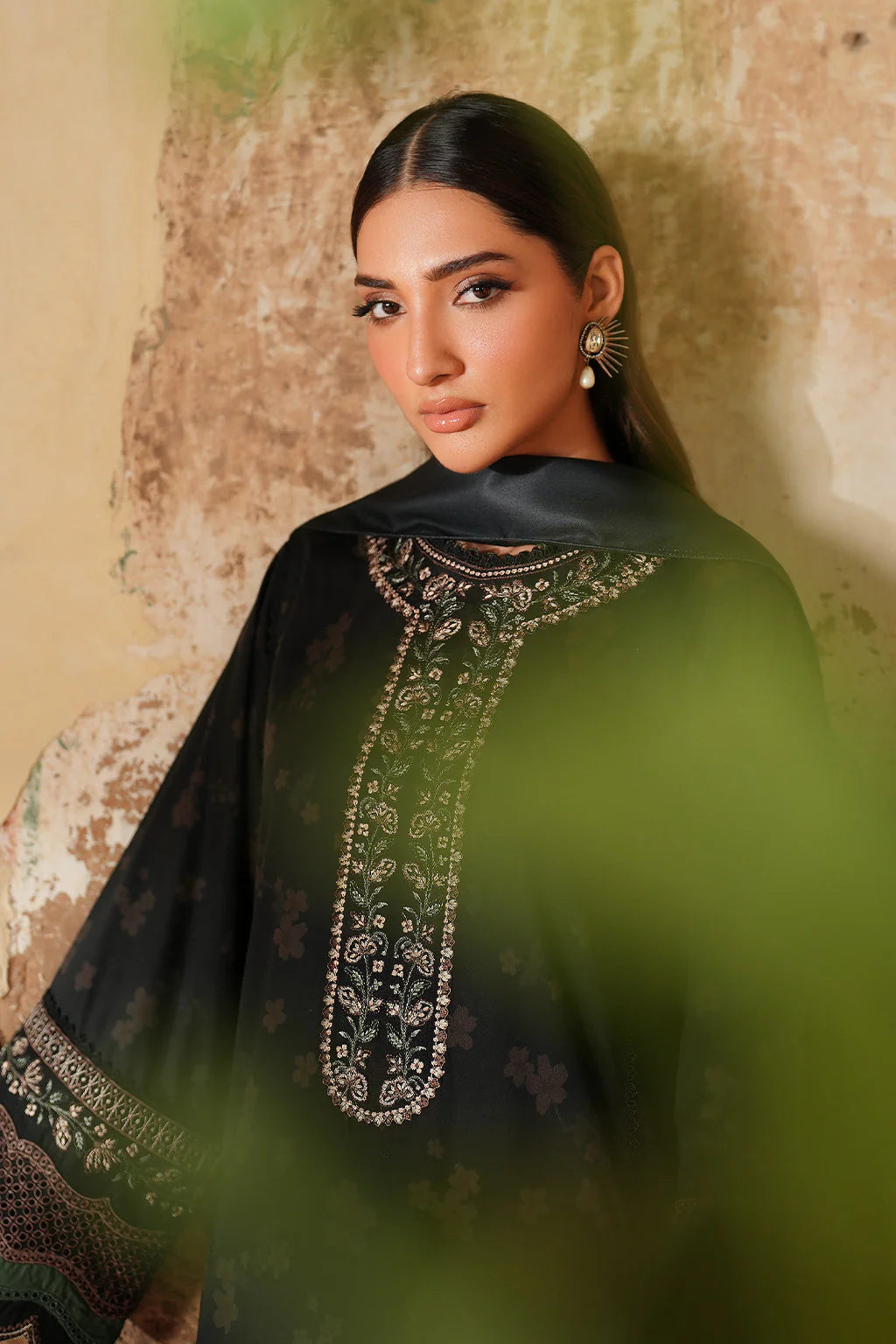 Midnight Black Winter Embroidered Luxe 3-Piece Suit