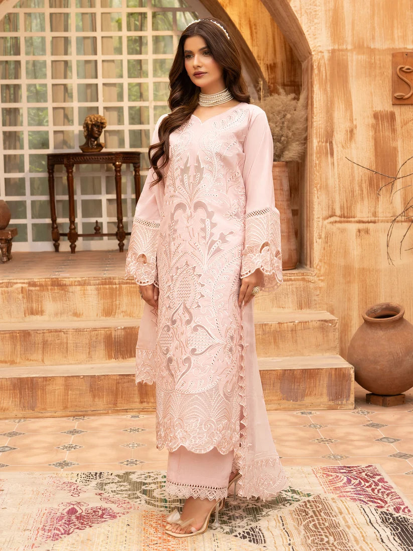 Blush Pink Embroidered 2-Piece Suit with Lace Detailing