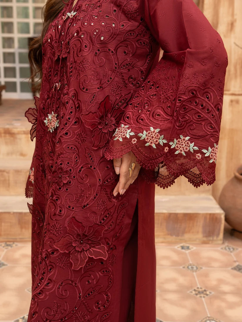 Maroon Embroidered 3-Piece Luxury Suit