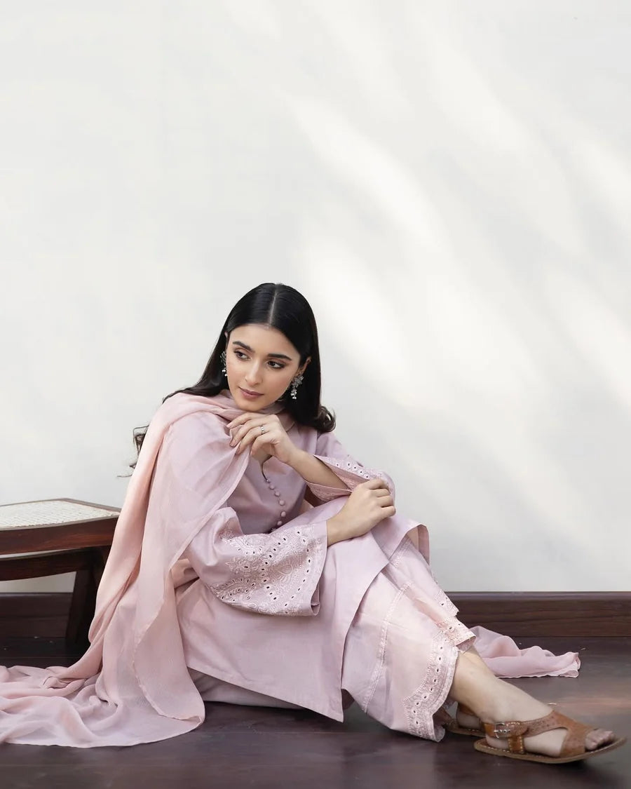 Soft Pink Embroidered 2-Piece Suit