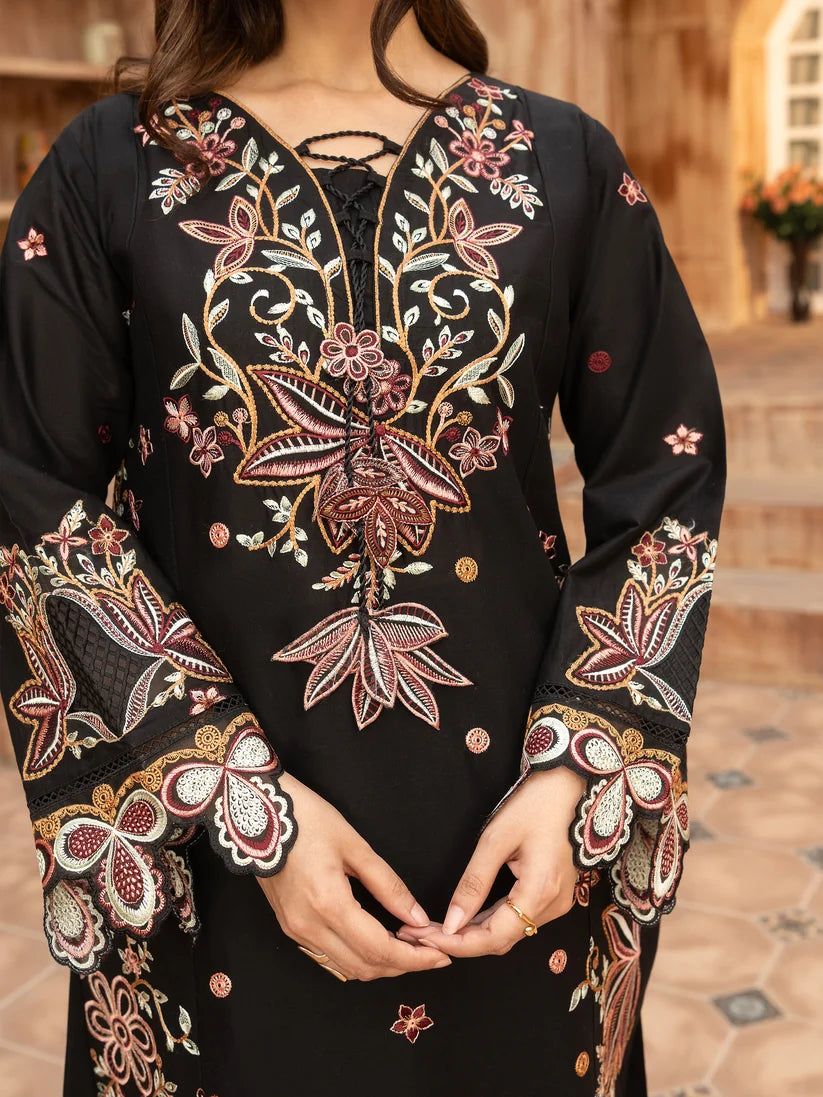 Black Embroidered 3-Piece Suit with Embellished Dupatta