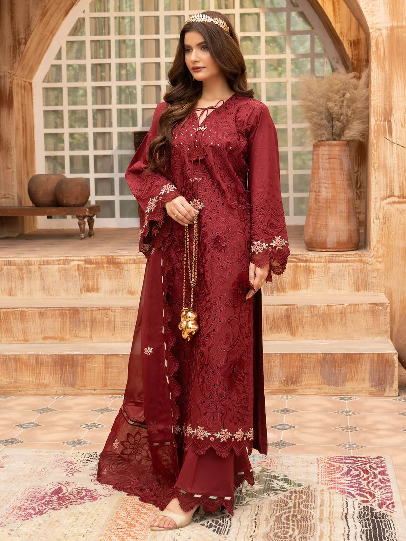 Maroon Embroidered 3-Piece Luxury Suit