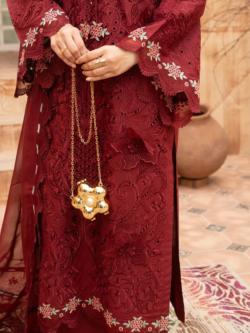 Maroon Embroidered 3-Piece Luxury Suit