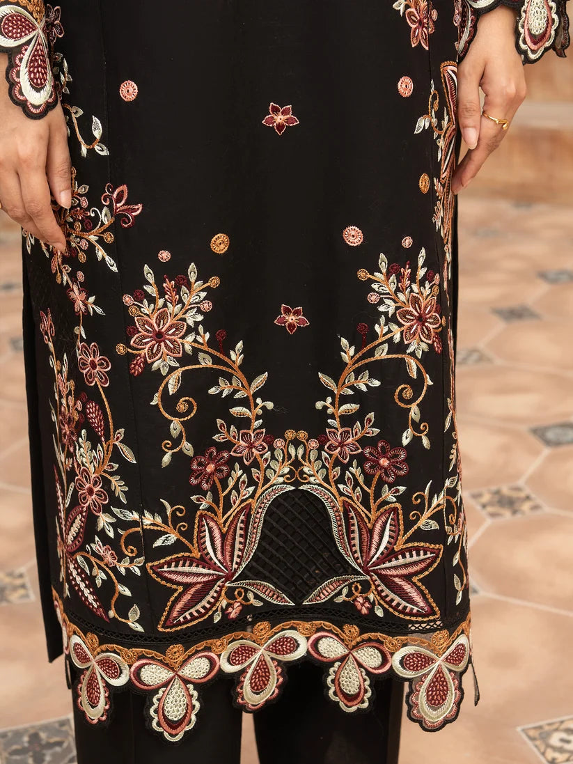 Black Embroidered 3-Piece Suit with Embellished Dupatta