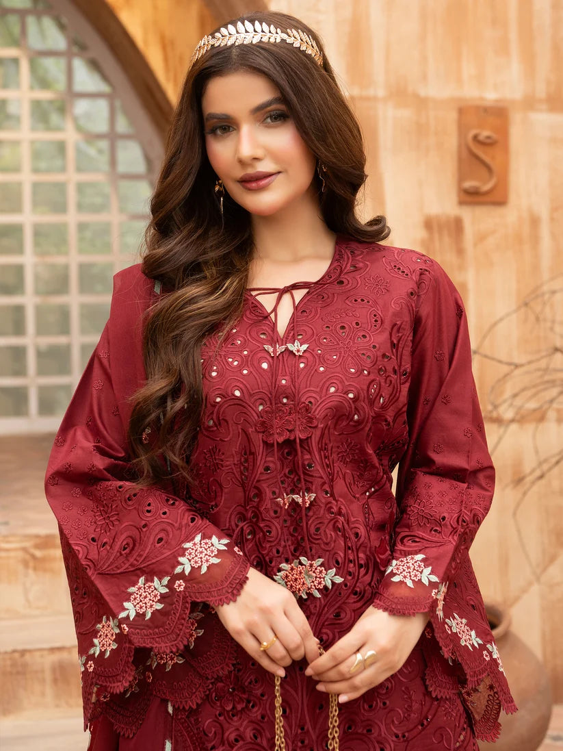 Maroon Embroidered 3-Piece Luxury Suit