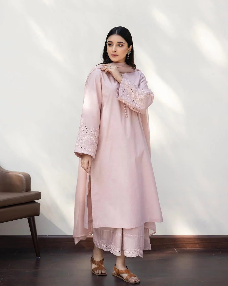 Soft Pink Embroidered 2-Piece Suit