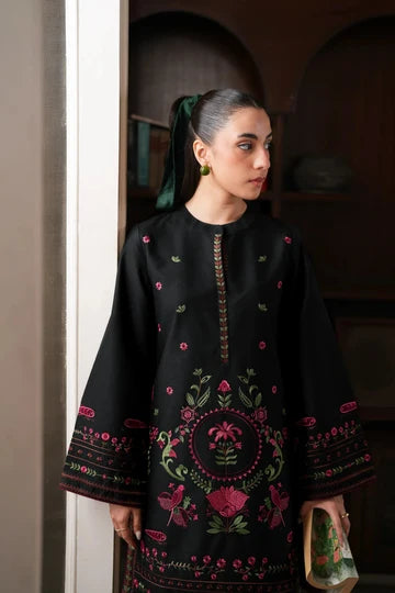 Jet Black Floral Embroidered 3-Piece Lawn Suit