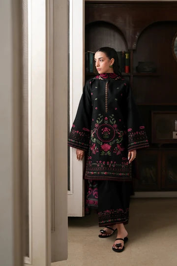 Jet Black Floral Embroidered 3-Piece Lawn Suit