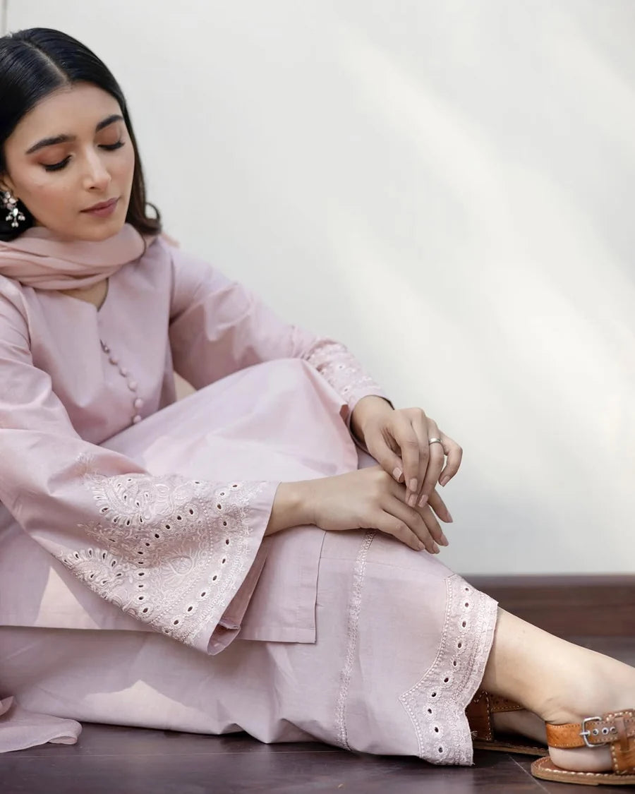 Soft Pink Embroidered 2-Piece Suit