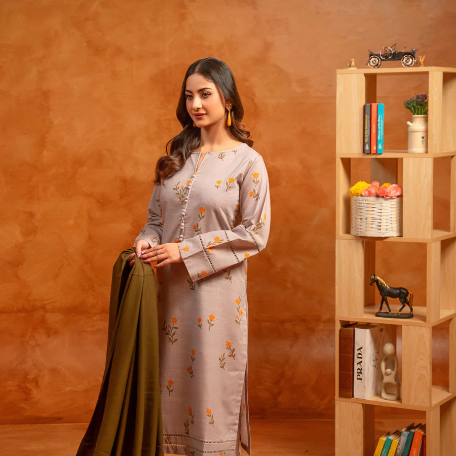 Soft Lilac Floral Winter Khaddar Printed 3-Piece Suit