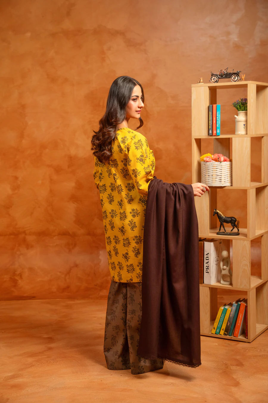 Mustard Floral Winter Khaddar Printed 3-Piece Suit