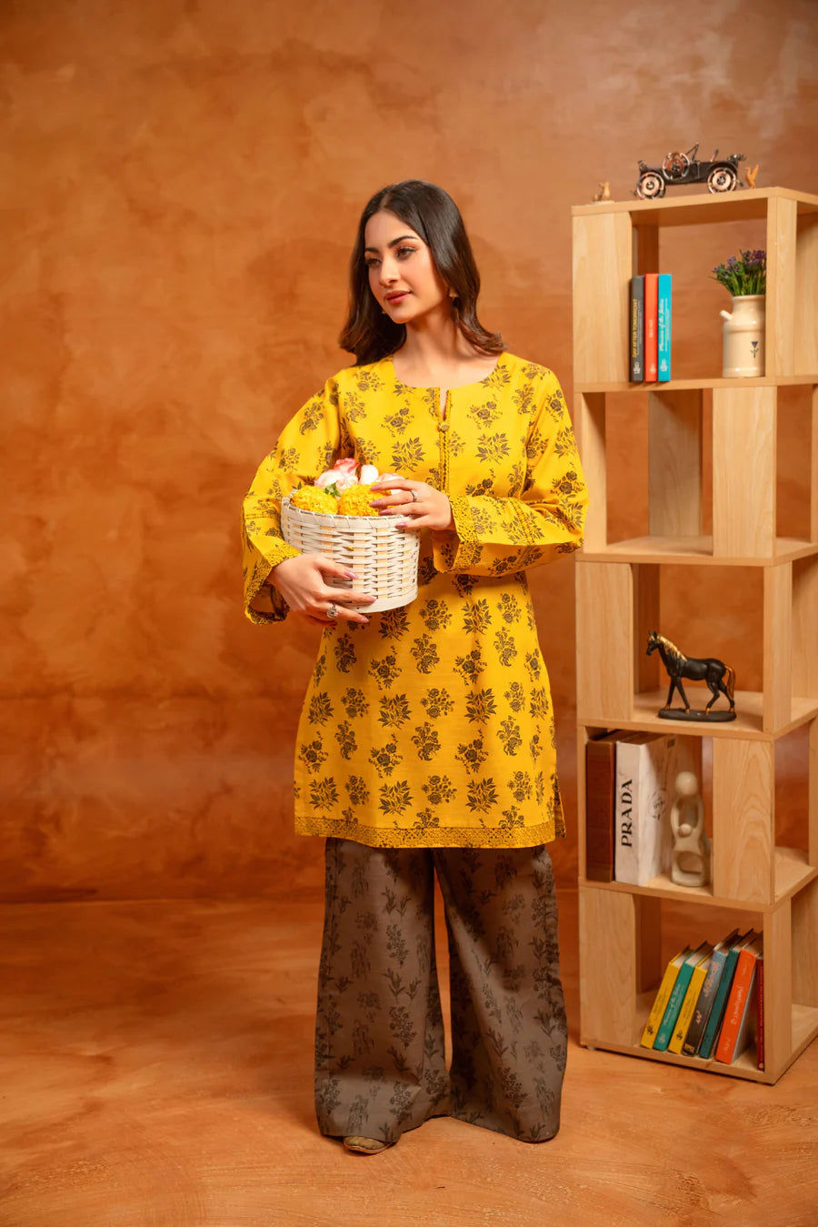Mustard Floral Winter Khaddar Printed 3-Piece Suit