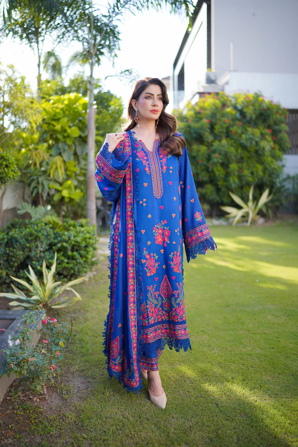 Royal Sapphire Winter Embroidered 3-Piece Suit