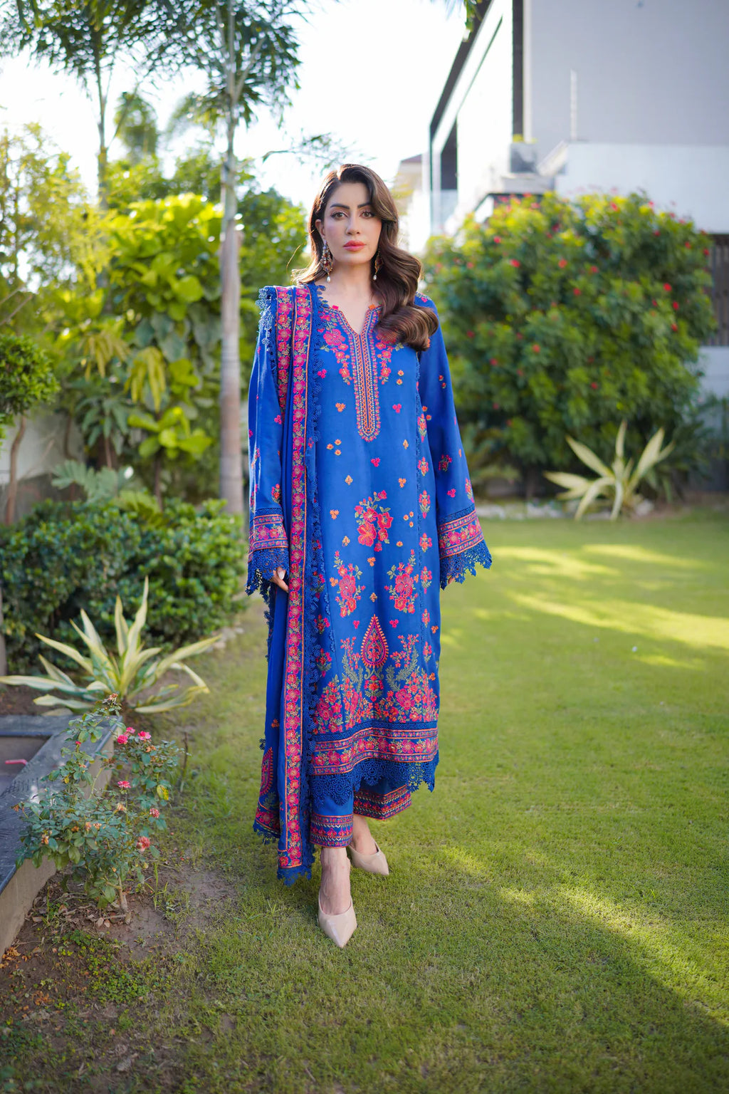 Royal Sapphire Winter Embroidered 3-Piece Suit