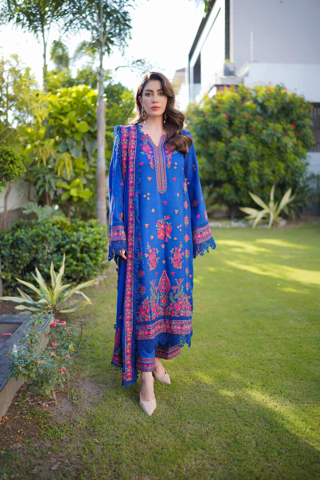 Royal Sapphire Winter Embroidered 3-Piece Suit