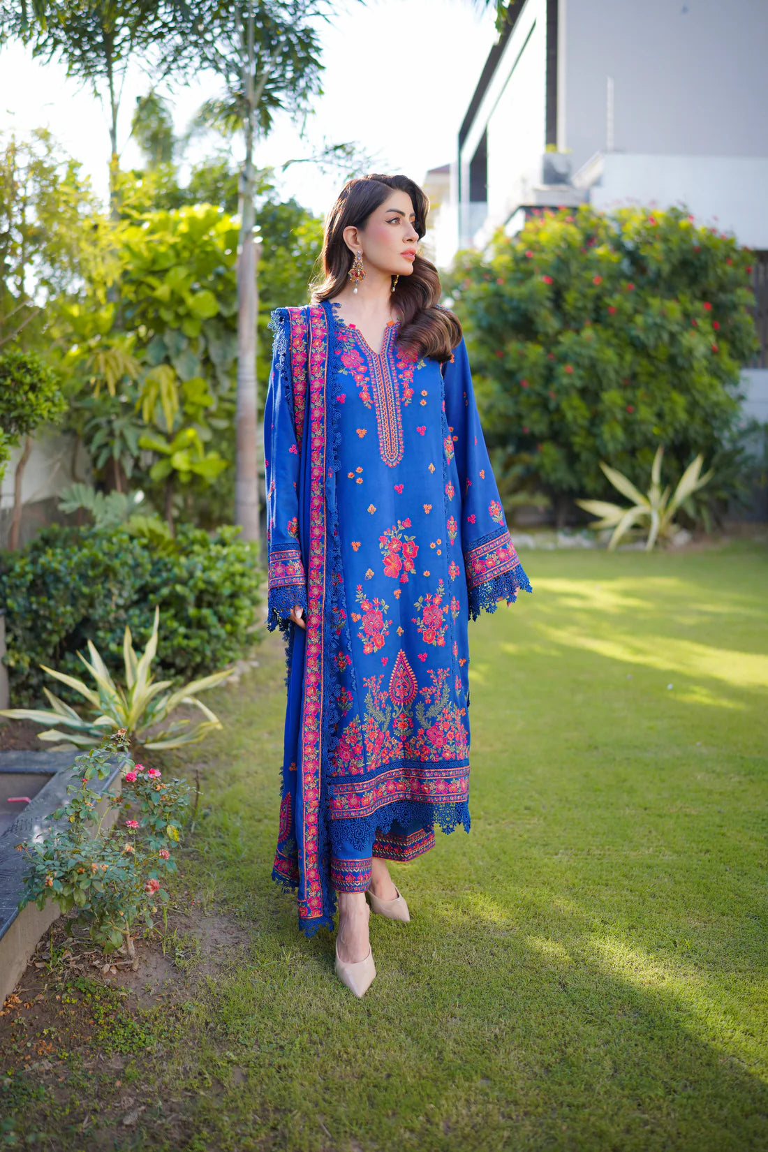 Royal Sapphire Winter Embroidered 3-Piece Suit
