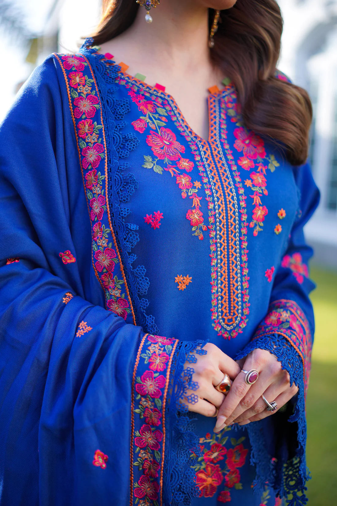 Royal Sapphire Winter Embroidered 3-Piece Suit