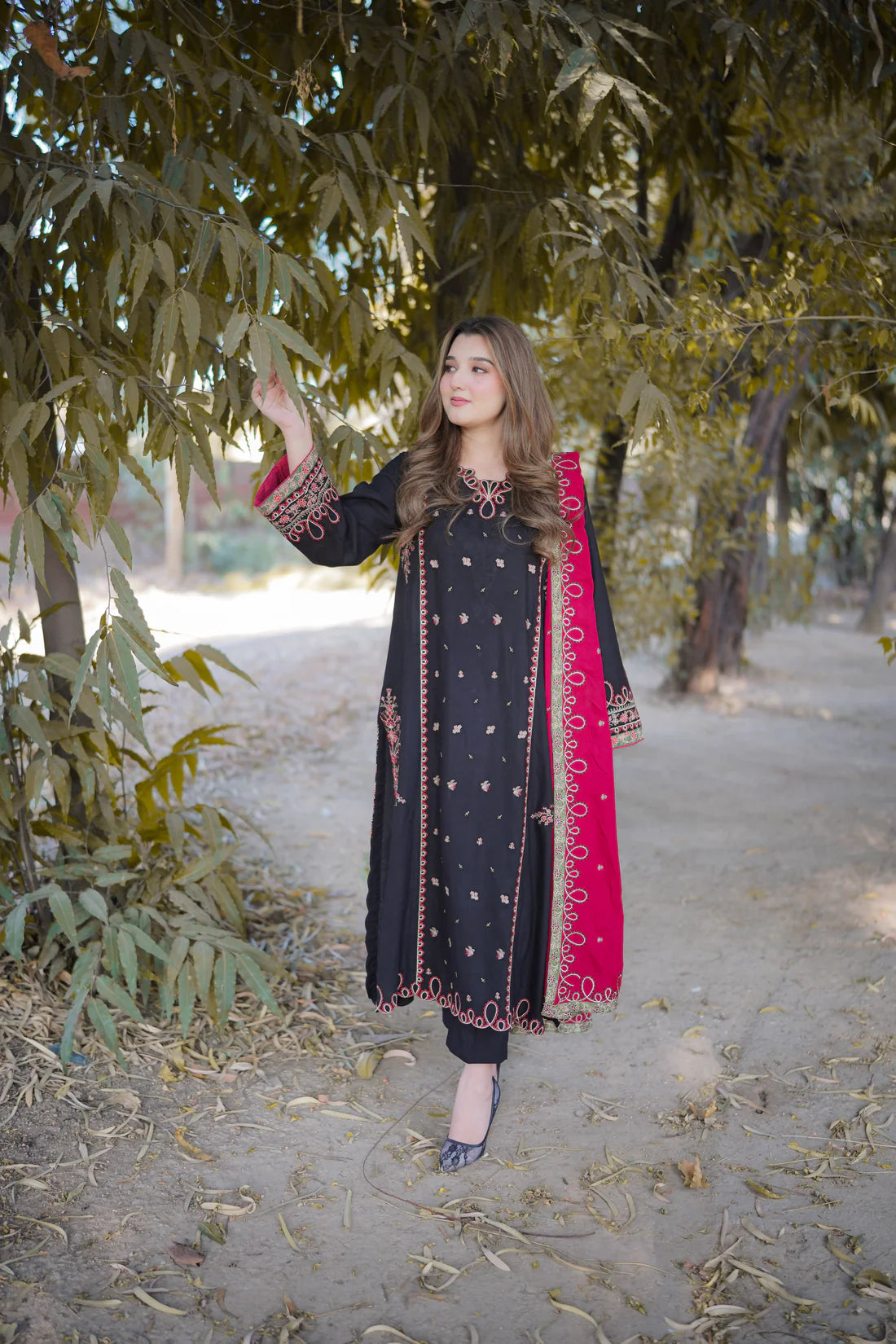 Winter Classic Black & Maroon Embroidered 3-Piece Suit