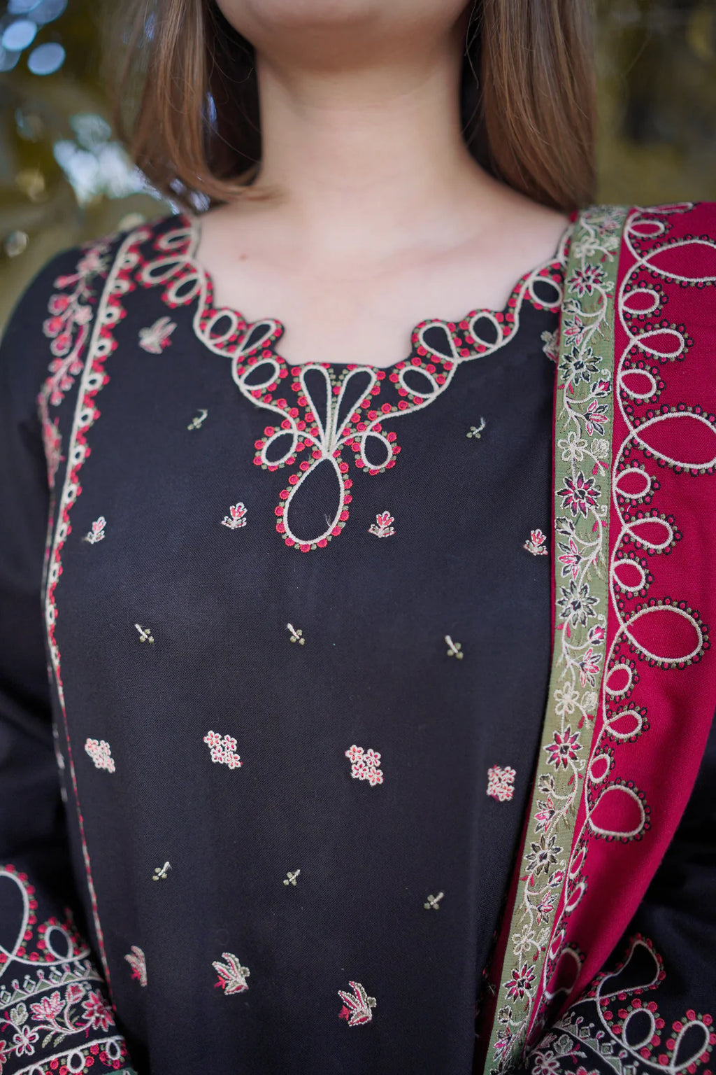 Winter Classic Black & Maroon Embroidered 3-Piece Suit