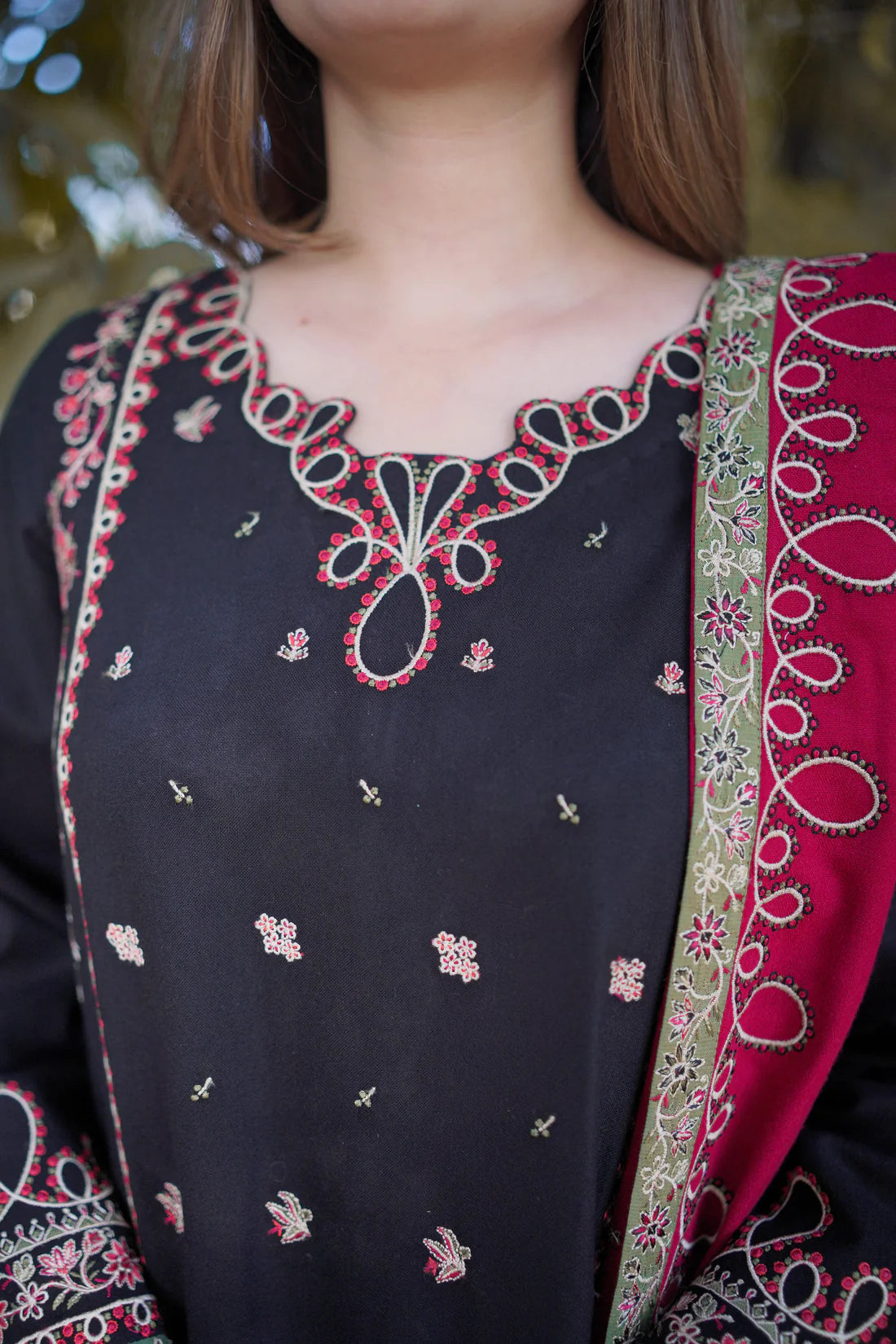 Winter Classic Black & Maroon Embroidered 3-Piece Suit