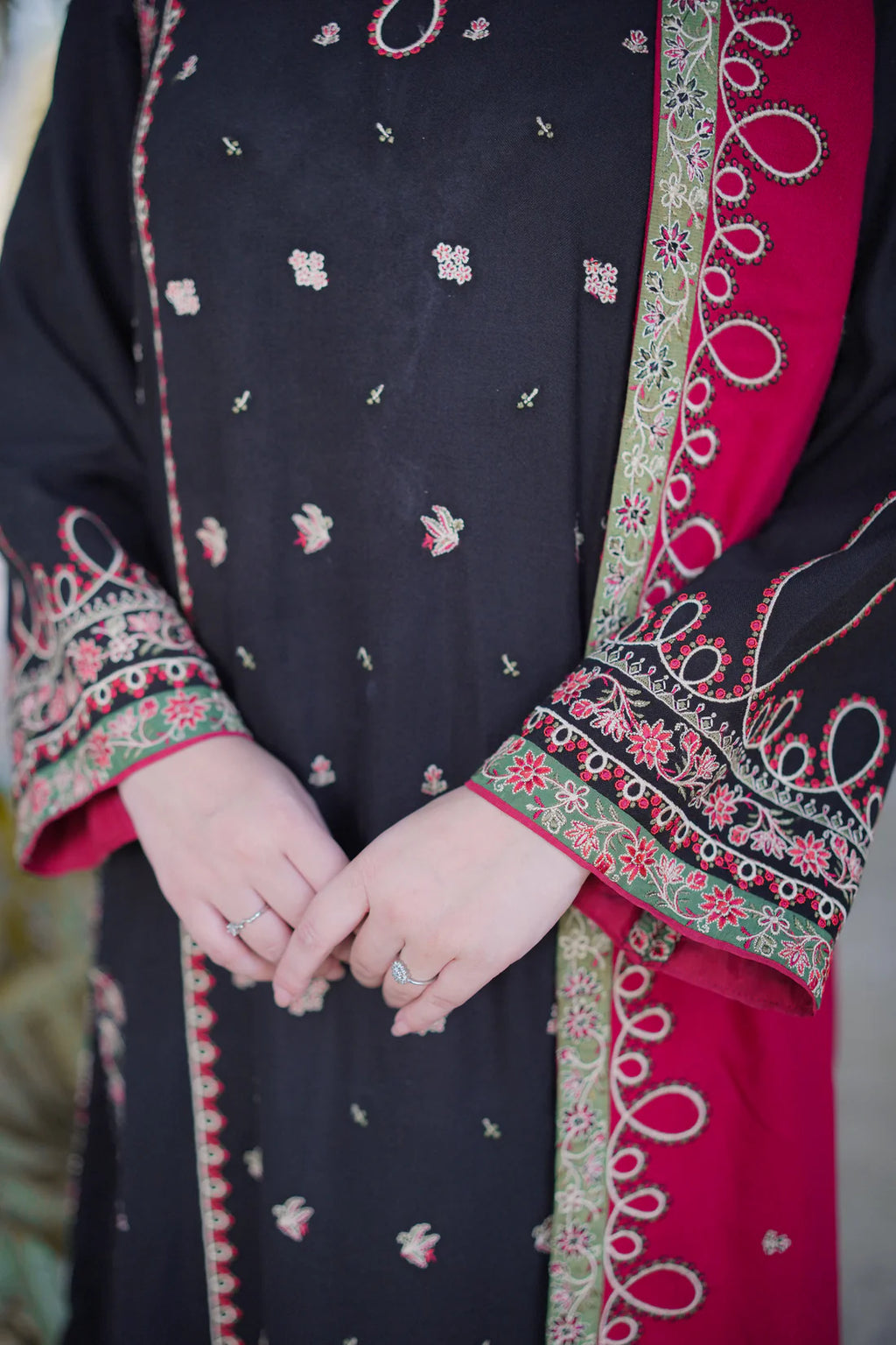 Winter Classic Black & Maroon Embroidered 3-Piece Suit