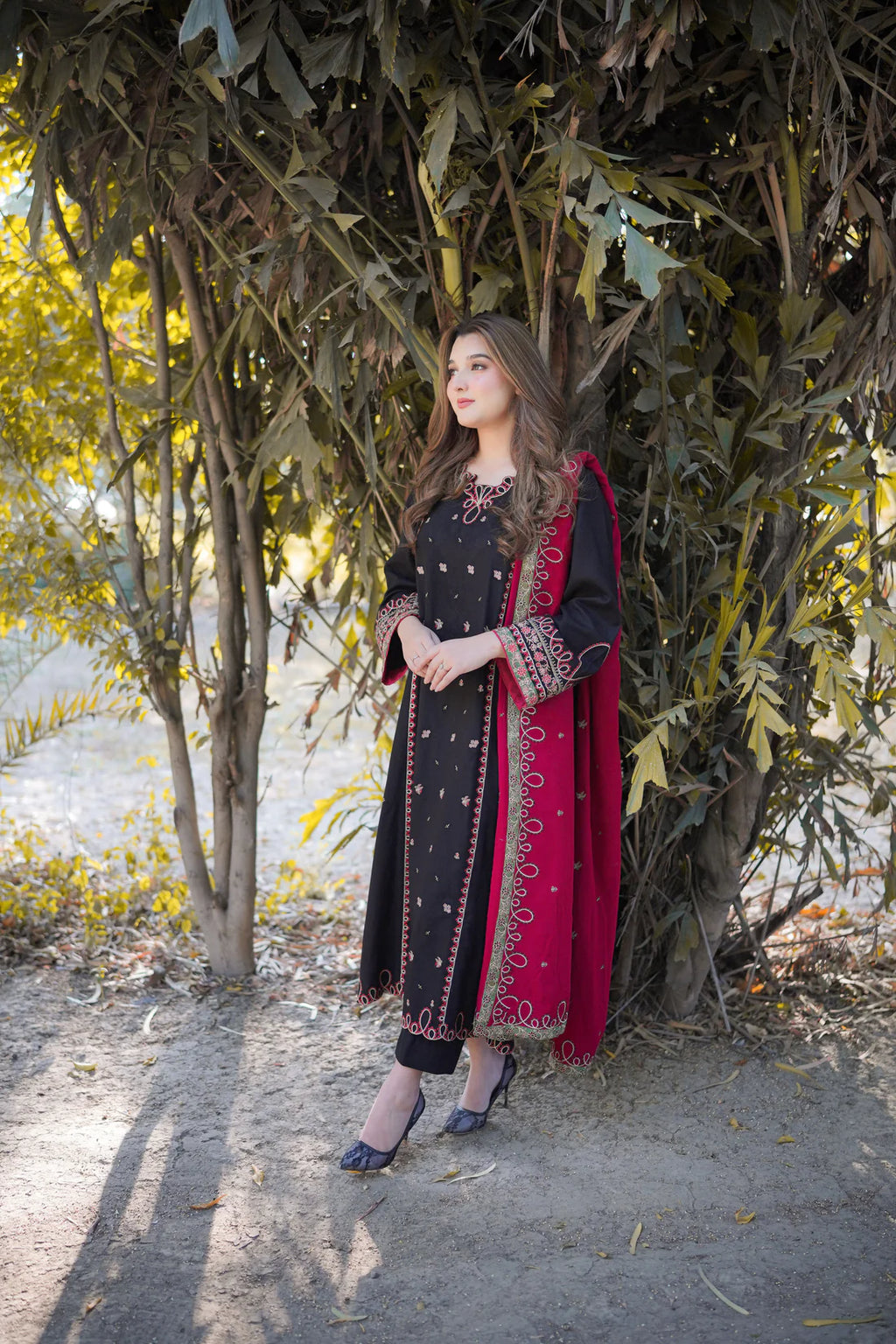 Winter Classic Black & Maroon Embroidered 3-Piece Suit