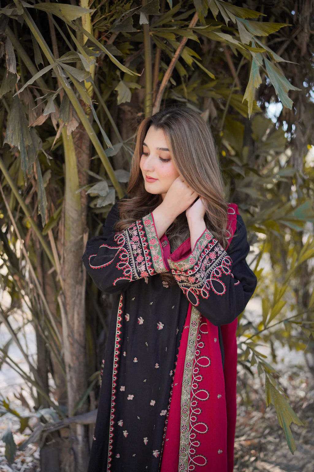 Winter Classic Black & Maroon Embroidered 3-Piece Suit