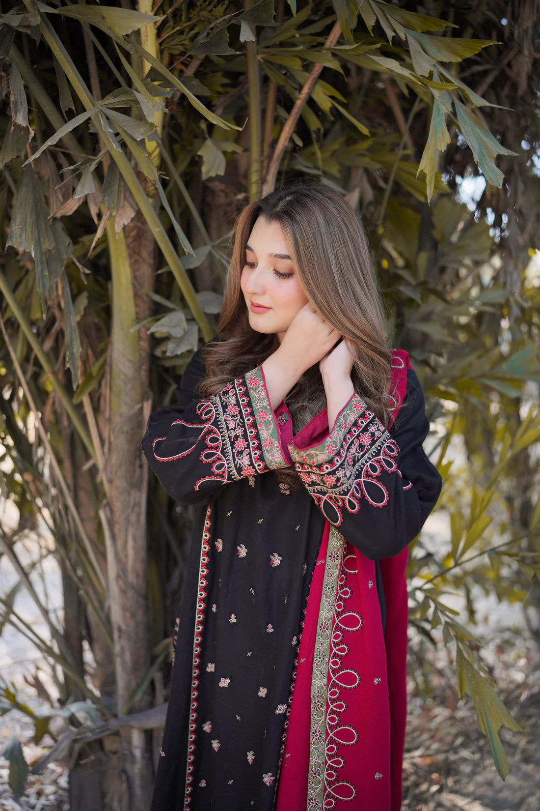 Winter Classic Black & Maroon Embroidered 3-Piece Suit