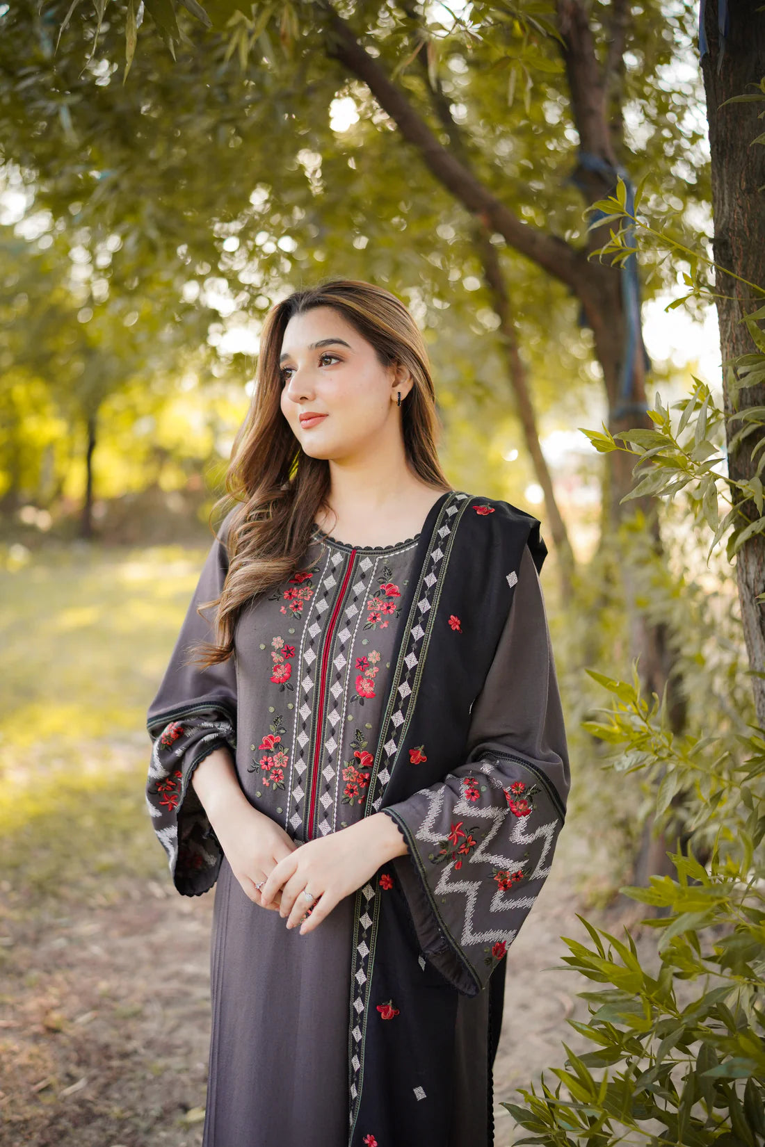 Winter Bloom Embroidered 3-Piece Suit