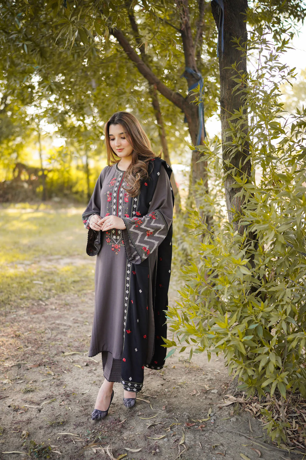 Winter Bloom Embroidered 3-Piece Suit