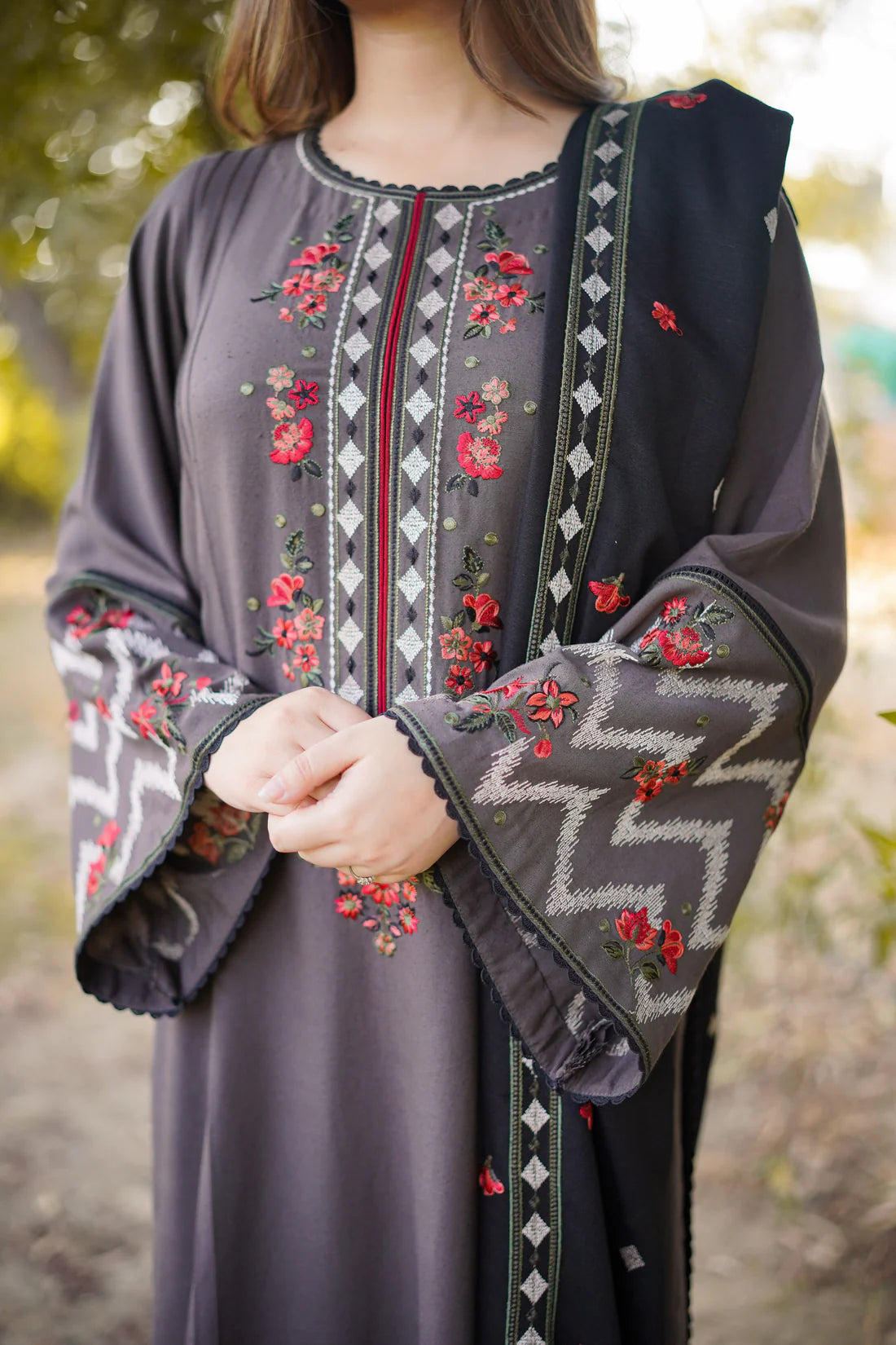 Winter Bloom Embroidered 3-Piece Suit