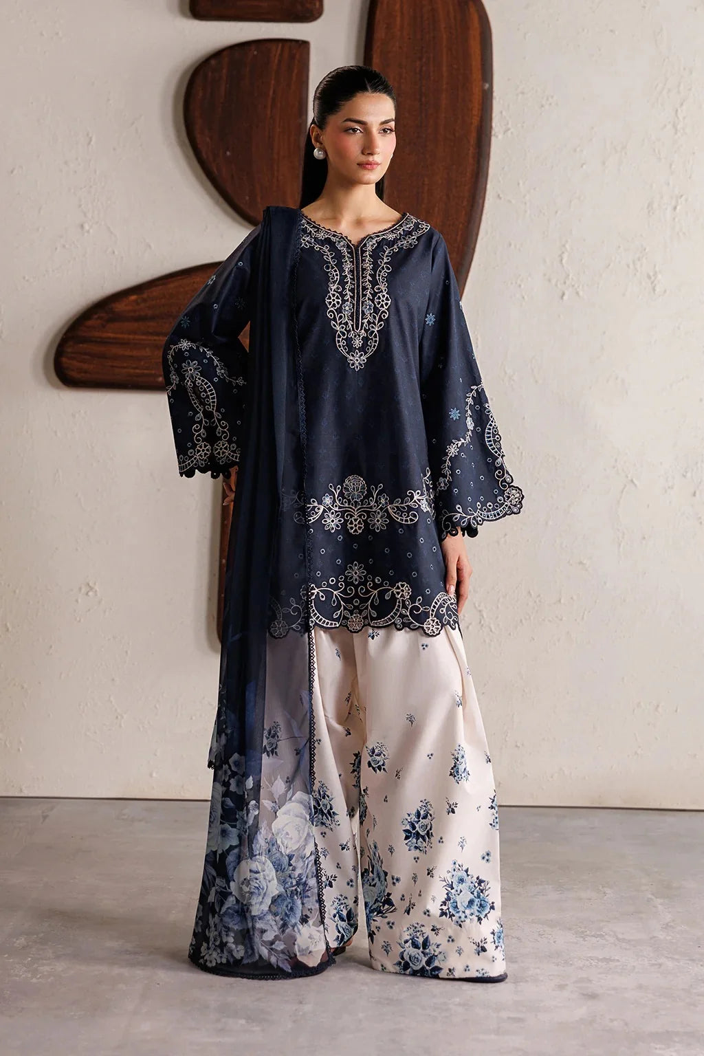 Midnight Blue Embroidered 3-Piece Lawn Suit