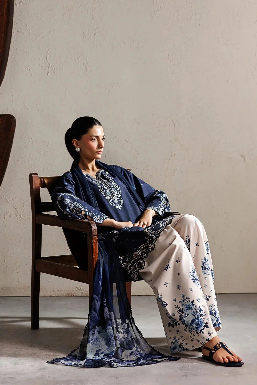 Midnight Blue Embroidered 3-Piece Lawn Suit