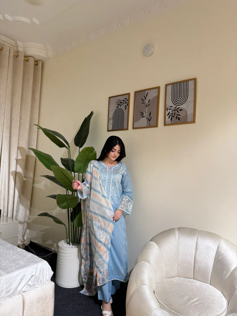 3-Piece Embroidered Linen/Khaddar Suits