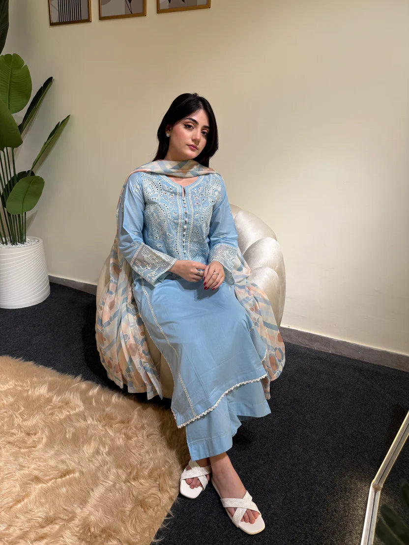 3-Piece Embroidered Linen/Khaddar Suits