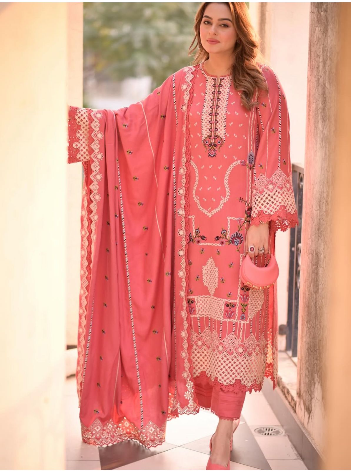 Winter Blossom Pink Luxury Embroidered 3-Piece Suit