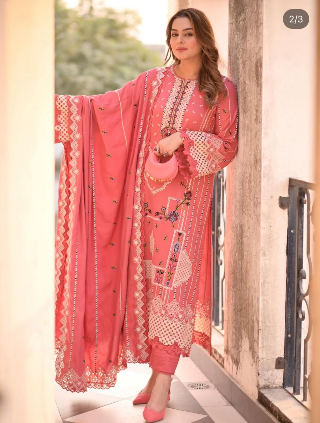 Winter Blossom Pink Luxury Embroidered 3-Piece Suit